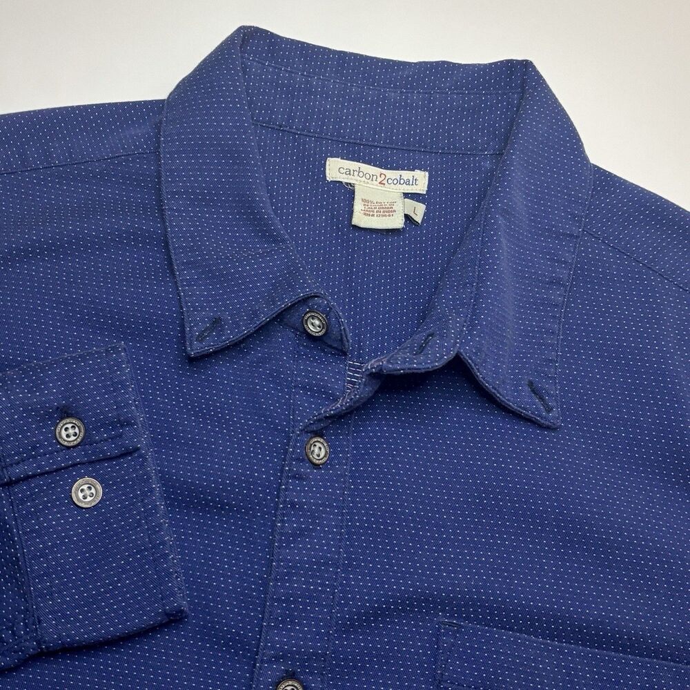 Carbon 2 Cobalt Blue Dot Pattern Men L Soft Cotton Long Sleeve Button Down Shirt